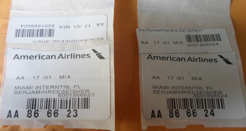 Her boarding passes for admission to the American Airlines flight ferrying SLM’s passengers out of Miami. It was the suitcase for pass AA8666 23 that went missing