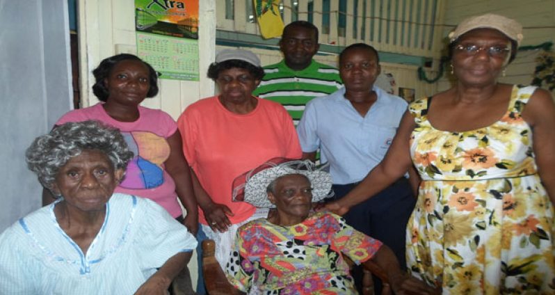 Centenarian Mrs. Doris Kingston with her nieces Leila Ashby; Pansy Thomas (visiting from the USA); and Natasha Kingston, who assists in taking care of her and other relatives