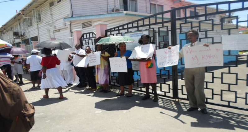 Nurses outside the GPHC protesting the ‘dismissal’ of the Director of Nursing Services