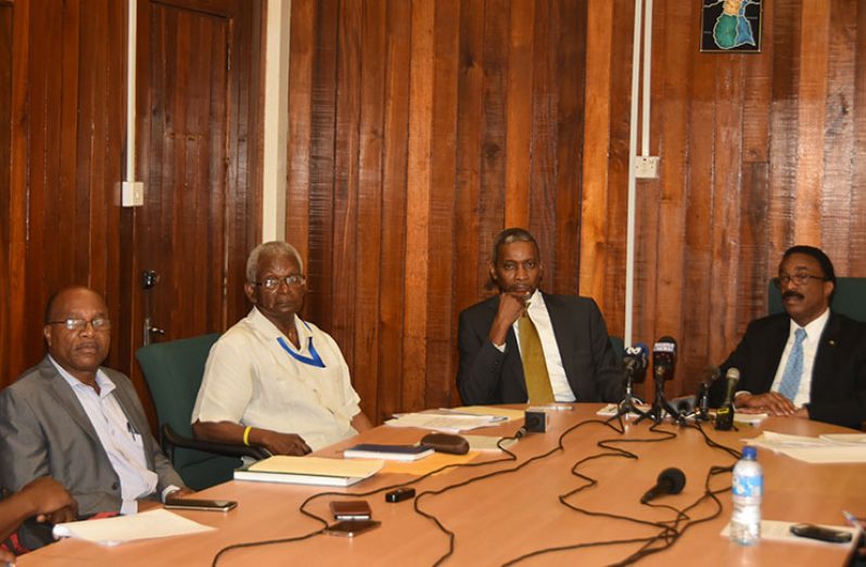 From right to left: Attorney General and Legal Affairs Minister, Basil Williams, SARU’s Legal Adviser, Brian Horn, Dr. Clive Thomas – Head of SARU, and its CEO, Aubrey Retmeyer