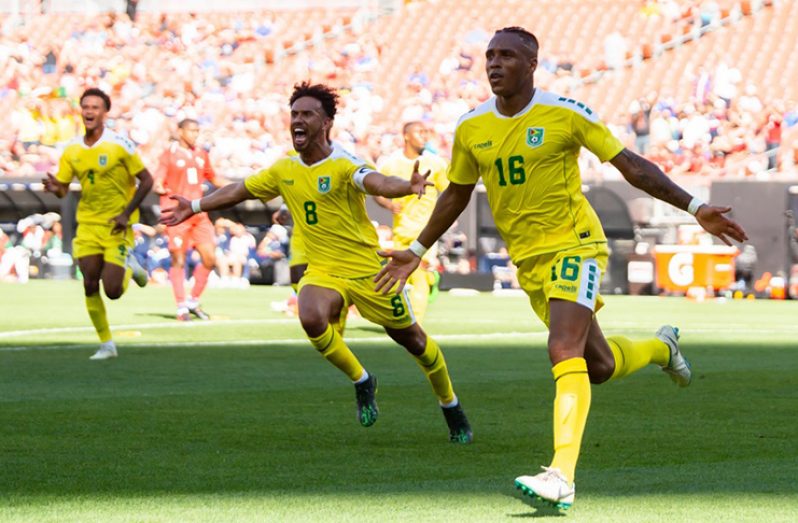 Neil Danns (R) and Samuel Cox are among the players who will roar today against Antigua and Barbuda when the CONCACAF Nations League continues. (Samuel Maughn photo)