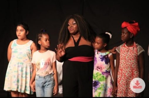 Simone Dowding with some of the children who were participating in one of her workshops