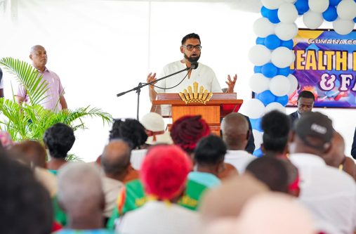 President, Dr Irfaan Ali addresses a mammoth gathering at the opening of the Guyana Conference of Seventh-Day Adventists (SDA) health fair