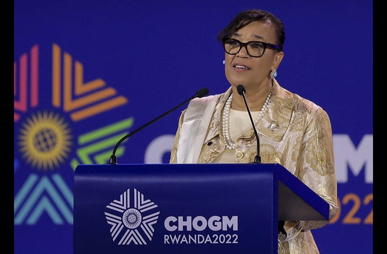 Commonwealth Secretary-General, Patricia Scotland, during her presentation at CHOGM on Friday