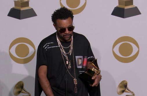 Shaggy with the award for best reggae album for ‘44/876’ at the 61st annual Grammy Awards at the Staples Center in Los Angeles in February.