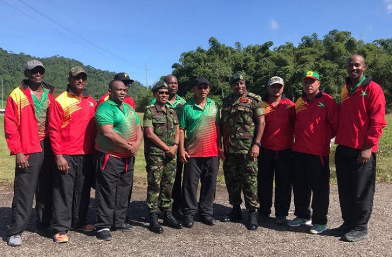 Team Guyana at the Tucker Valley Rifle Range, Chaguaramas, with Acting Chief of Defence, Staff Colonel Darnley Wyke and Lt Col Jozette McLean.