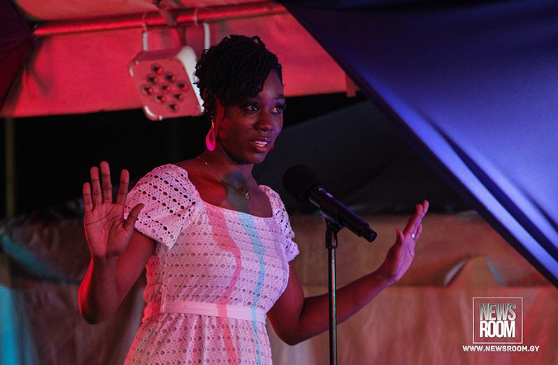 Jamicia Mc Calman- Nelson is Guyana’s poetry slam ‘champ’ (News Room photo)