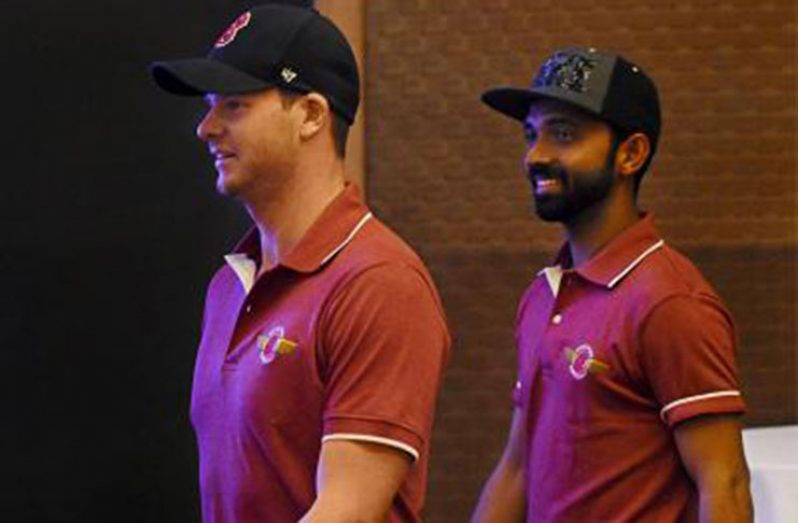Rising Pune Supergiants (RPS) new captain Steve Smith (L) and player Ajinkya Rahane