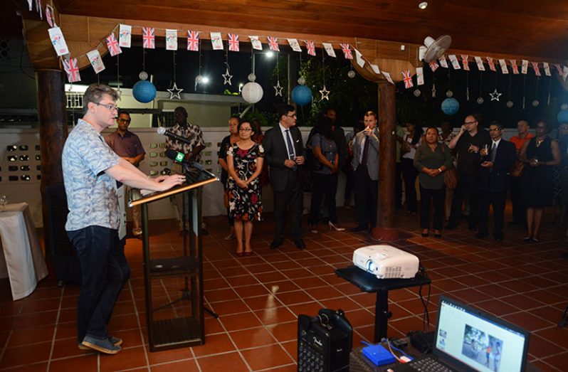 UK High Commissioner Greg Quinn addressing stakeholders at a reception for the researchers of the latest Darwin Initiative Project.