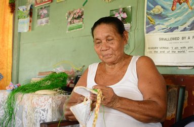 Beryl Domingo engrossed in her craft-making at her home in Swan Village (Samuel Maughn photos)
