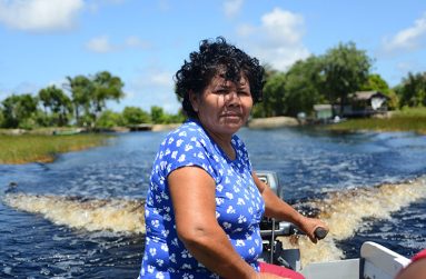 Mavis Hendricks in her boat on Lake Capoey