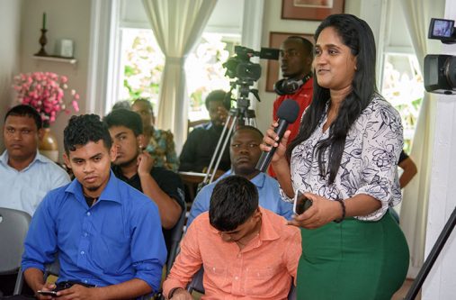 GPA Executive Member, Nazima Raghubir addresses the gathering at Moray House on Wednesday