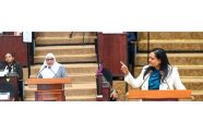 Minister of Human Services and Social Security Dr. Vindhya Persaud (right) and We Invest Nationhood (WIN) Member of Parliament (MP) and former A Partnership for National Unity (APNU) MP, Natasha Singh-Lewis (left)
