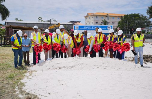 President, Dr. Irfaan Ali, and other officials turning the sod for the state-of-the-art $831 million Campbellville Polyclinic (Office of the President photos)