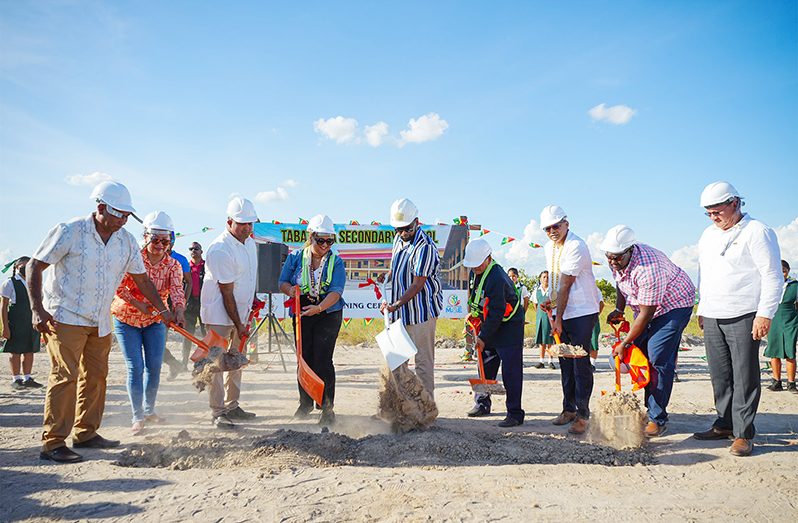 The sod being turned for the Tabatinga Secondary School on Sunday (OP photo)