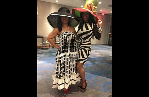 Guyanese Designer, Sonia Noel (right) and a model in one of her pieces