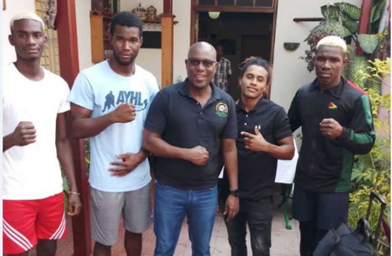 GBA president Steve Ninvalle (centre), along with boxers (from left) Colin Lewis, Dennis Thomas, Keevin Allicock and Desmond Amsterdam during his recent visit to Santa Clara, Cuba.