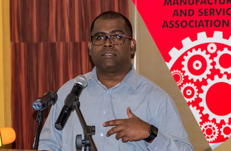Former PSC Chair, Ramesh Persaud addressing the GMSA forum on Thursday