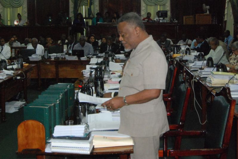 Prime Minister Sam Hinds speaking on the Telecoms Bill yesterday.