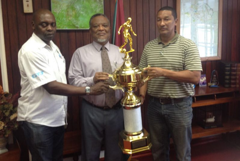 Here you go guys and continue the good work! This must be the words going through the mind of Prime Minister Samuel Hinds (center) as he strikes a pose with Co-Directors of the Kashif and Shangai Organization in Aubrey ‘Shangai’ Major (left) and Kashif Muhammad.