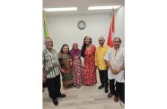 From left: Guyana’s Ambassador to the United States, Sam Hinds, his wife Yvonne; Bibi Shariman Ali, mother of Guyana’s President, Dr Irfaan Ali; poet Nadine Williams; Mohamed Osman Ali, father of President Ali and Honorary Consul Mani Singh