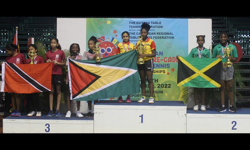 Samara Sukhai and Jasmine Billingy (middle) followed up their team gold with a gold in the Girls U13 Doubles.