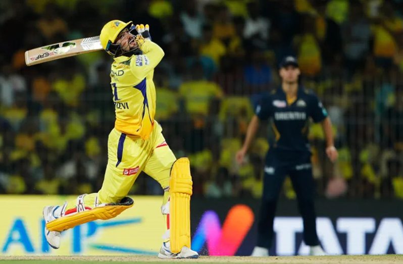 Sameer Rizvi hit his first ball in the IPL for six, off Rashid Khan•BCCI