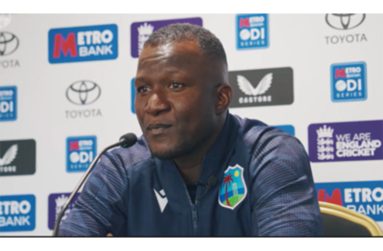 West Indies head coach Daren Sammy speaking to reporters during a post-match press conference on Thursday. (Photo courtesy CWI Media)