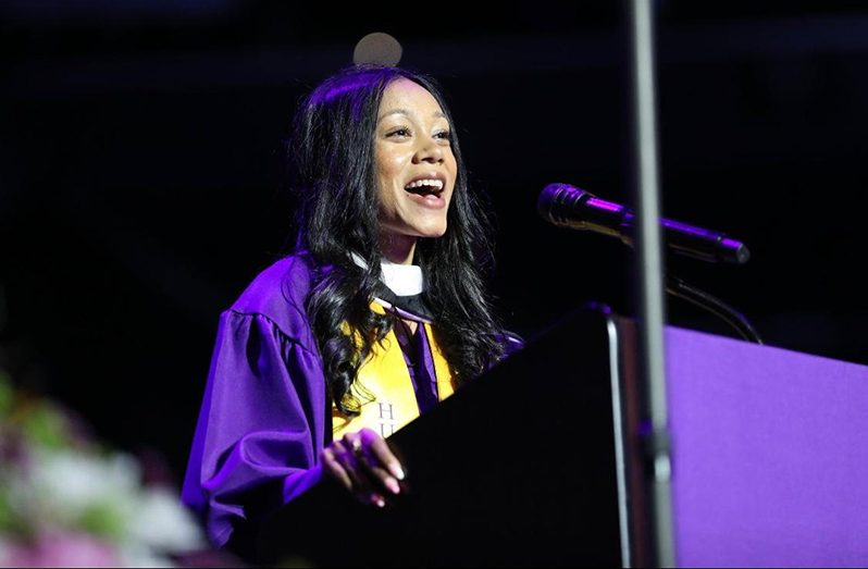 Naiomi Sampson delivering her speech as the Valedictorian