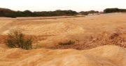 Contractors at Lethem have been sourcing white sand from the Takutu River bed, seen here. The current dry weather has resulted in the water level of the river dropping significantly in some parts