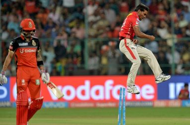 Sandeep Sharma leaps into the air after dismissing Virat Kohli, (AFP)
