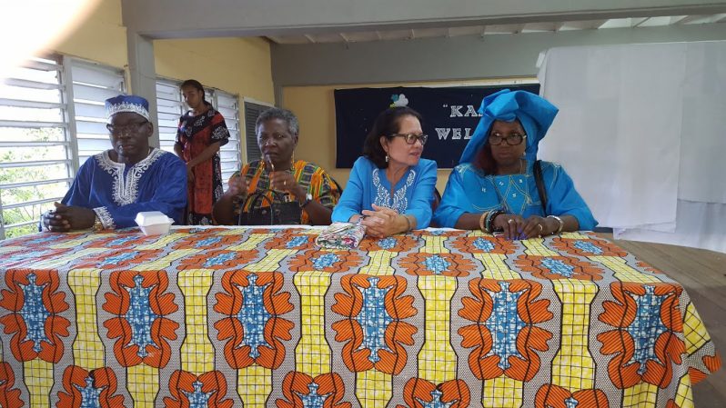 At the head table from left: Morris Wilson, Paulette Charles, First Lady Sandra Granger and Jocelyn Wilson at the Buxton-Friendship Primary School, yesterday