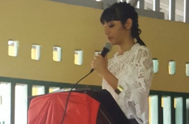 Sarah Hakh speaking at the Fisher Primary School Graduation and Prize Giving .  She was once at student at this school.