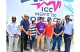 ICC World Cup Brand Ambassador Ramanaresh Sarwan is flanked by GCB and other local organising committee officials (Delano Williams photo)