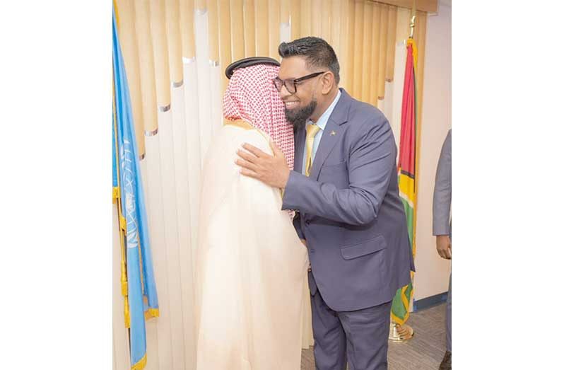 President, Dr. Irfaan Ali and Adel al-Jubeir, Minister of State for Foreign Affairs of Saudi Arabia on the sidelines of the United Nations General Assembly in New York (Office of the President photos)