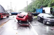 The scene of the fatal accident on Schoonord Public Road, West Bank Demerara