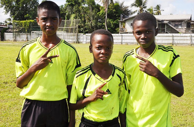 Grove Hi Tech goalscorers from right: Devon Padmore, Zewdi Francois and Vincent Chin