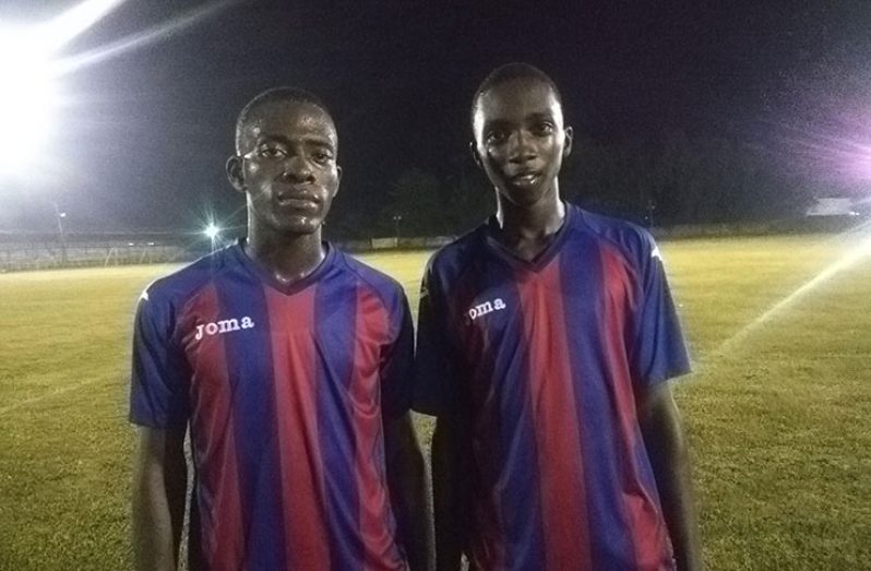 Blueberry Hill goalscorers, Roydell Archer at (left) and Wayne Wilson.