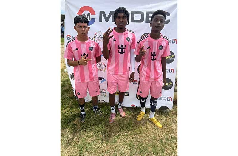 From left Essequibo Technical Institute’s Jim Carter, Deangelo Davidson and Jamaal Smith