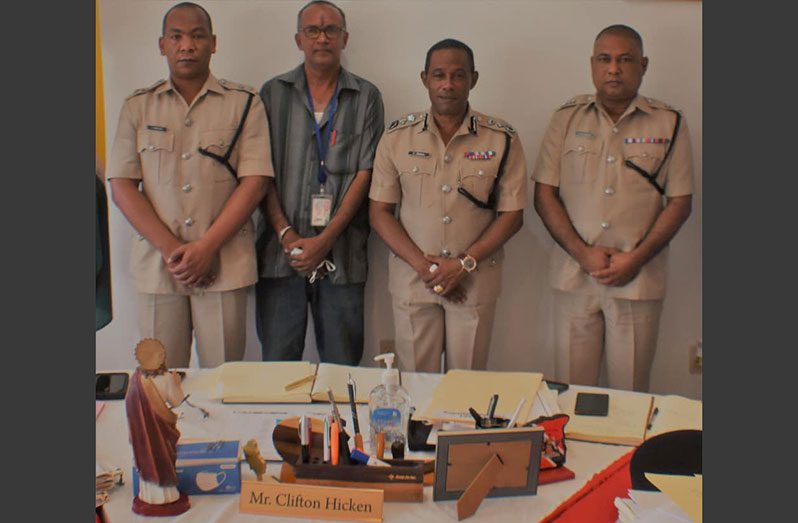 (From left) Deputy Commissioner 'Administration' (ag) Calvin Brutus; Chief Commissioner of Scout Association, Andrew Ramcharritar; Commissioner of Police (ag), Clifton Hicken and Deputy Commissioner ‘Operations’ (ag), Ravindradat Budhram following a meeting