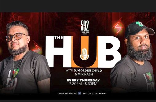 Hosts Tameshwar ‘DJ Golden Chyld’ Narain (left) and Avinash ‘Mixxx Nash’ Singh