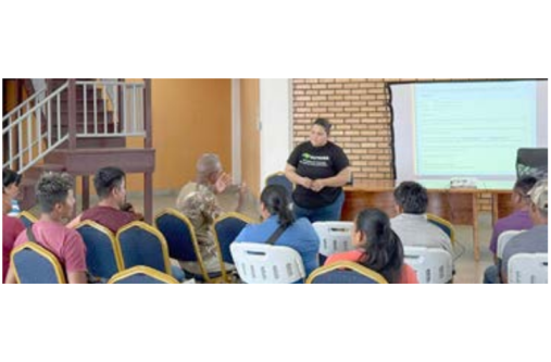 Senior Manager of Product Development at the GTA, Candace Phillips, facilitating a recent tourism operations and management training session at the Lethem Business Incubator (GTA photo)