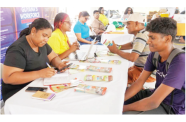 The Government of Guyana, in collaboration with Lindsayca Oil & Gas Integrated
Solutions Group, on Thursday opened the Gas-to-Energy Project Job Fair at
the Leonora Track & Field Stadium, Region Three. Over 1,000 employment
opportunities are available (Ministry of Labour, Manpower & Planning photo)