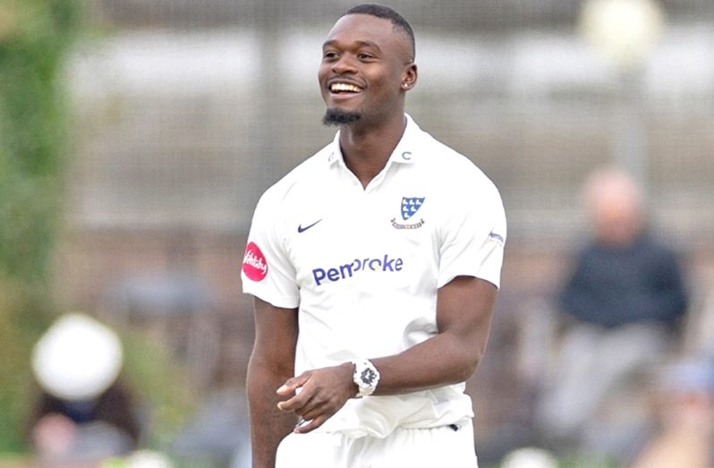 Jayden Seales during the County Championship Division Two game between Sussex and Derbyshire.