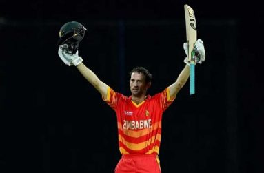 Sean Williams celebrates his hundred  AFP/Getty Images