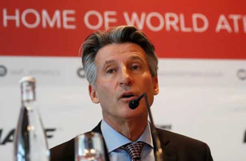 IAAF president Sebastian Coe during the press conference at The Sea Club Conference Centre, Monaco, yesterday. (REUTERS/Eric Gaillard)
