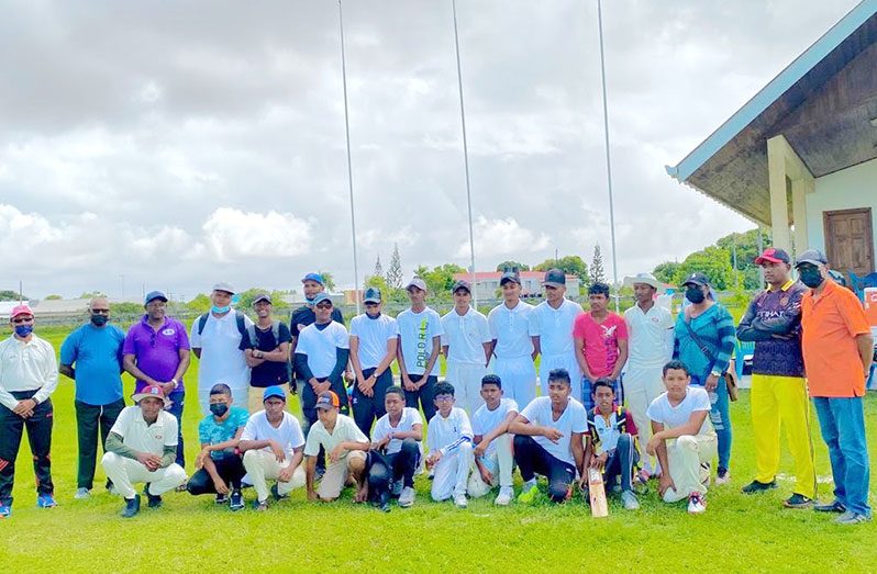 The players that were selected pose with president of the Essequibo Cricket board, Daleep Singh
