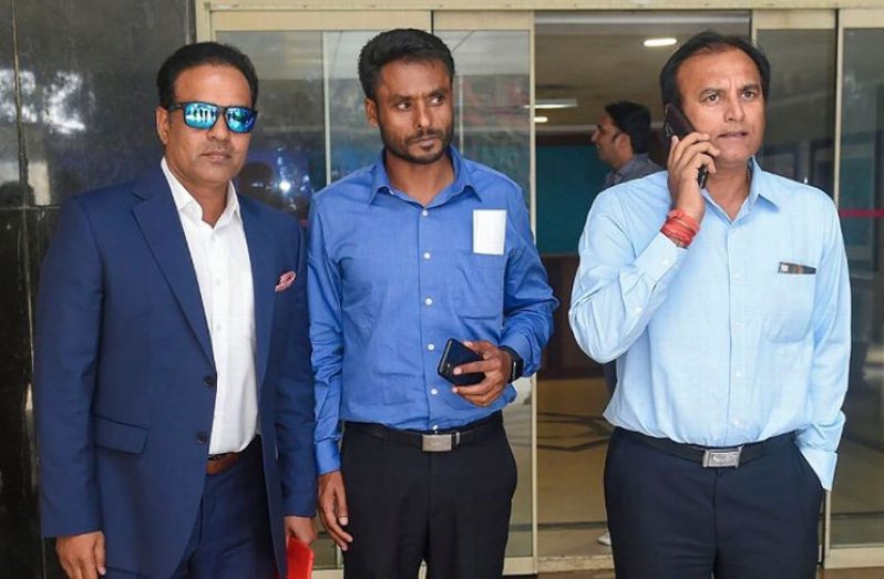 Sunil Joshi (left), Harvinder Singh and Rajesh Chauhan at the BCCI headquarters. (PTI)