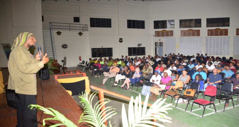 Dr. K’adamawe K’nife – Lecturer/Researcher at the University of the West Indies making a point to the audience during his address on ‘Rethinking Community Development; A Social Enterprise Approach.’