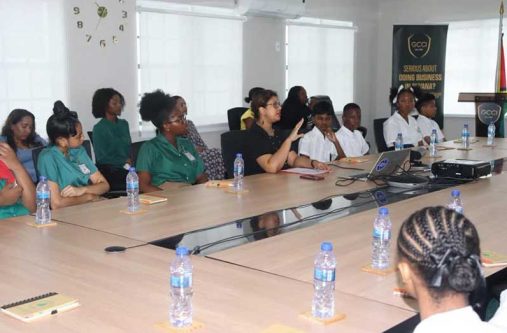 Dr Pradeepa Bholanath, Senior Director for Climate Change and REDD+ at the Ministry of Natural Resources, engaged students and teachers from several secondary schools on Guyana’s transition towards a low-carbon economy and the skills required to participate in emerging sectors